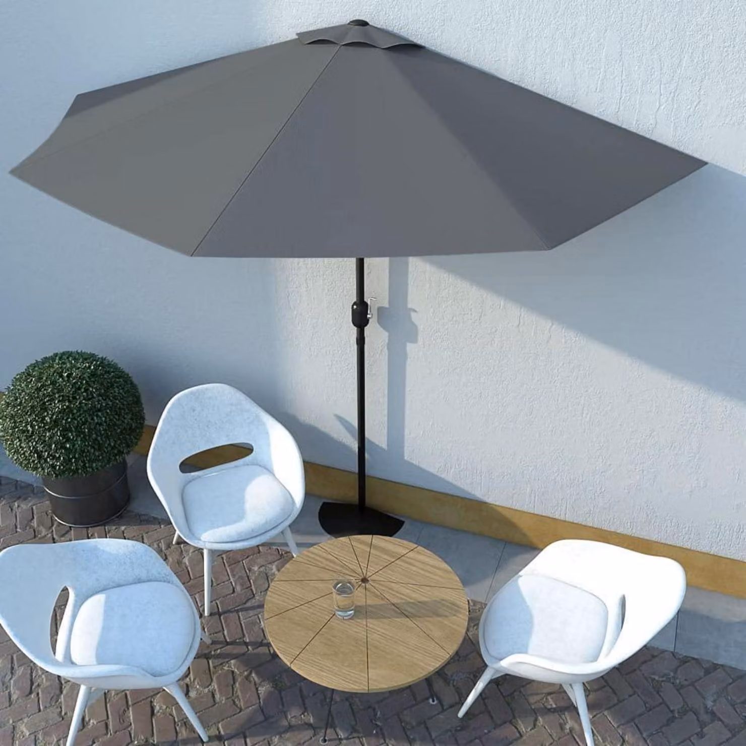 Parasole a mezza vela, parasole da balcone, parasole a manovella, colore antracite, dimensioni 300x150 cm, struttura in acciaio, tessuto in poliestere con sistema di ventilazione