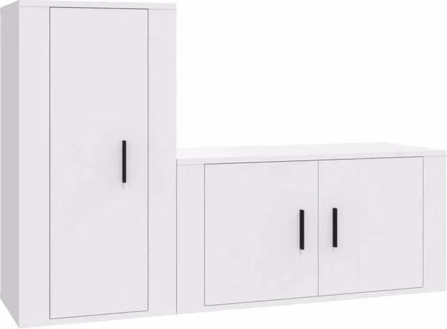 Set di Mobili Porta TV 2 Pezzi Design Classic in Legno Multistrato Bianco Opaco L/P/H: 80.0 x 34.5 x 40.0 cm