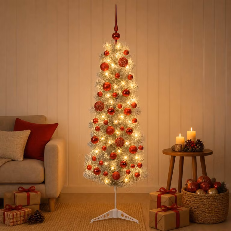 vidaXL Albero di Natale Artificiale Slim con Palline 150 cm 150 LED