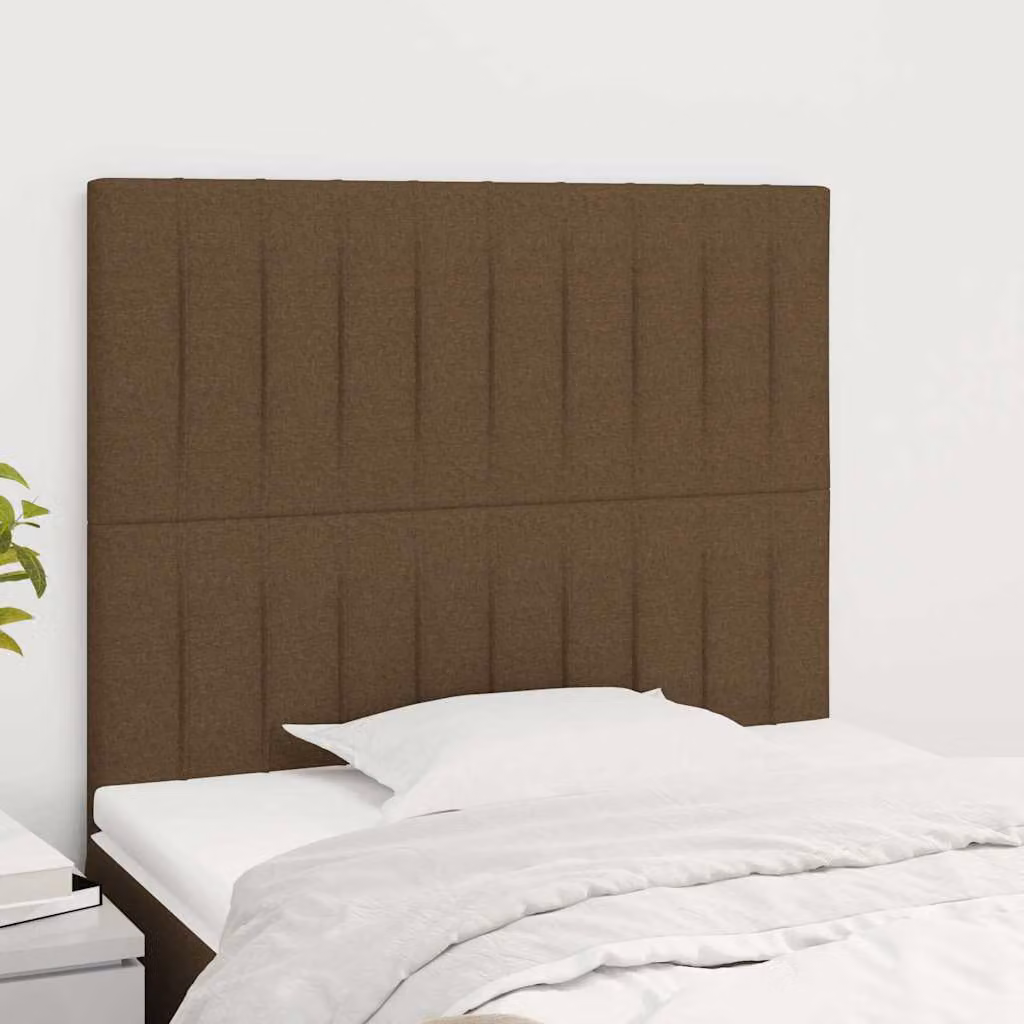 Testiera per letto vidaXL in tessuto marrone scuro con struttura in legno di larice, L: 80 cm, P: 5 cm, H: 118-128 cm