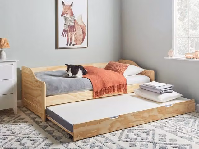 Letto singolo a scomparsa Beliani in legno di pino oliato marrone per bambini, L/P/H: 206 x 90 x 120 cm