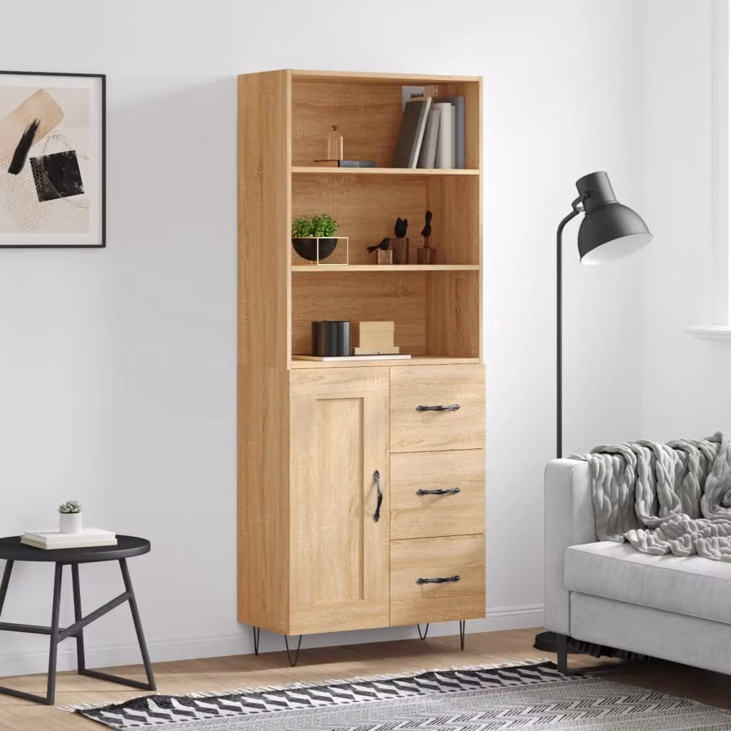 Credenza moderna vidaXL in rovere color marrone con ante a battente e ripiani interni, L: 69,5 cm, P: 34 cm, H: 180 cm