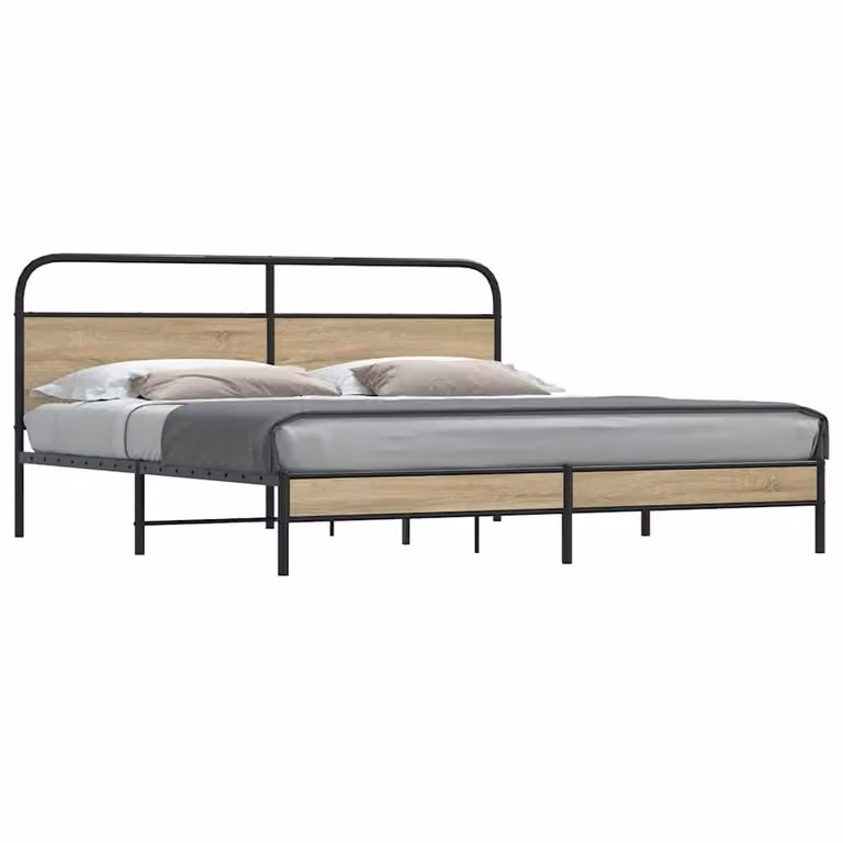 vidaXL Giroletto in Metallo Rovere Fumo senza Materasso L: 180 cm, P: 200 cm