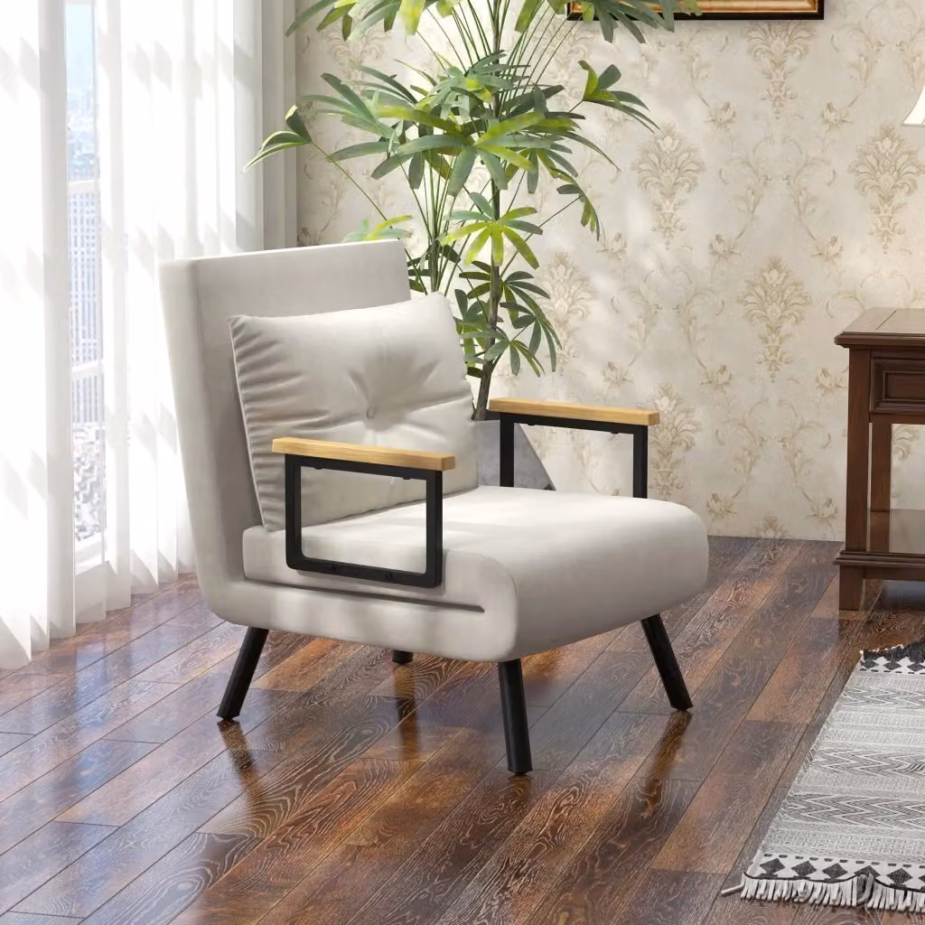 Poltrona Letto Reclinabile Singola con Braccioli in Velluto Beige GIORDANOSHOP – 2