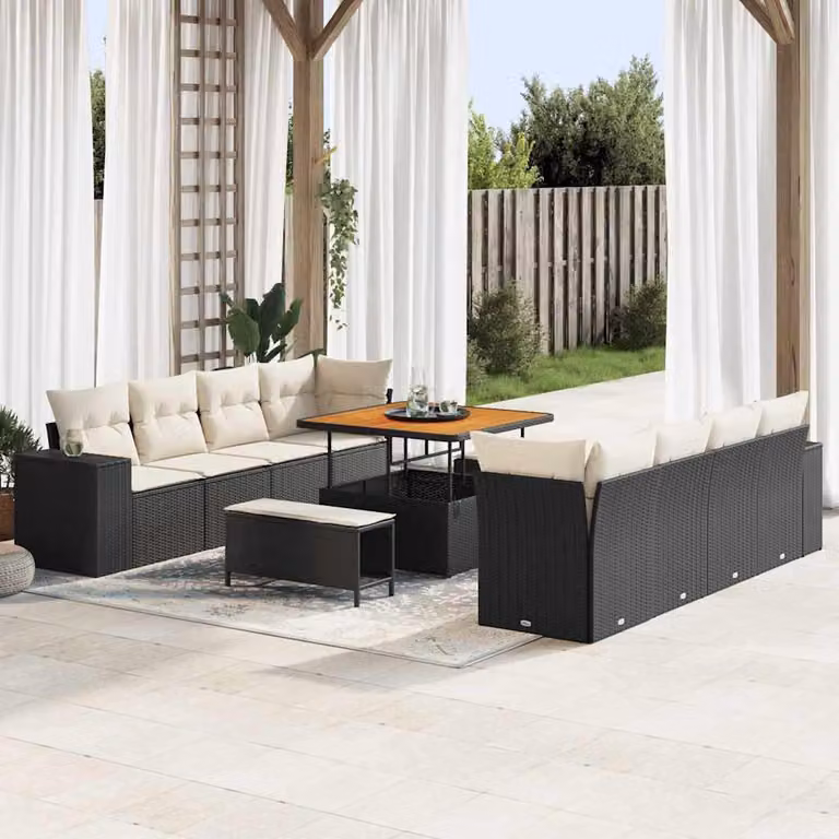 Maison Exclusive - Set da giardino composto da 11 pezzi, divano in rattan sintetico nero