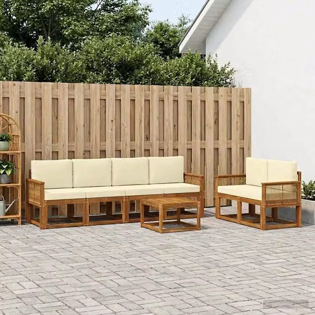 Set di divani da esterno 7 pz Naturale e Crema Poliestere 3385016