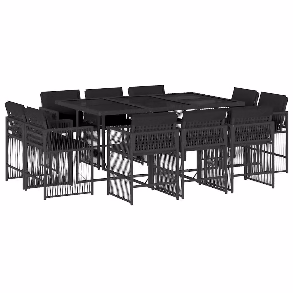 vidaXL Set da Pranzo da Giardino 11 pz in Polyrattan Nero con Piano in Vetro – 2