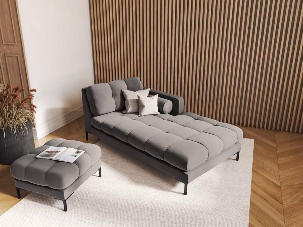 Chaise longue destra Bali di Cosmopolitan Design in velluto grigio chiaro, L: 164 cm, P: 102 cm, H: 75 cm – 2
