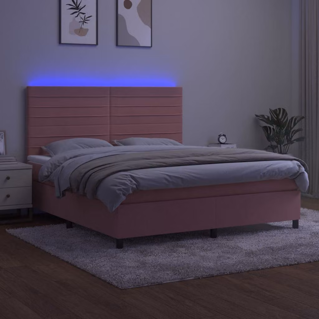 Maison Exclusive - Letto a Molle con Materasso e LED Rosa 160x200 cm in Velluto
