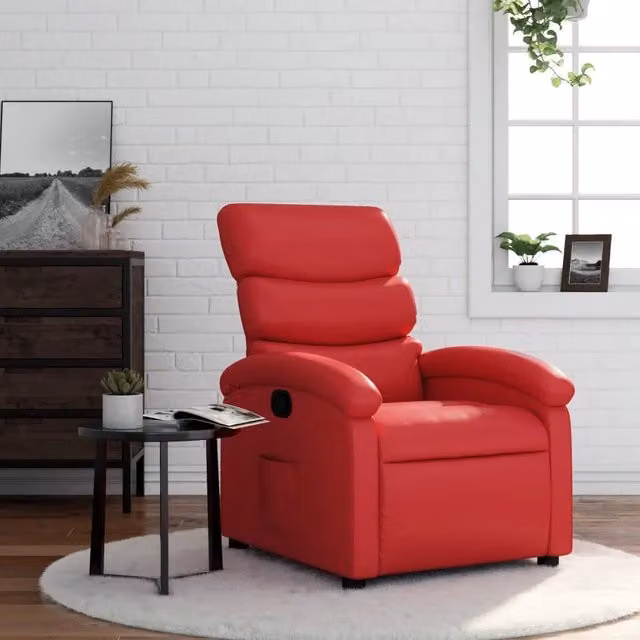 Poltrona reclinabile relax vidaXL in similpelle rossa con braccioli e struttura in legno e metallo