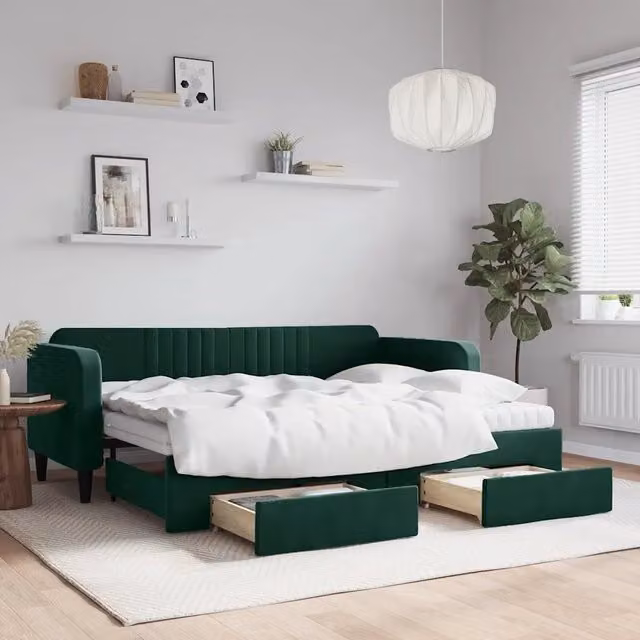 Divano Letto Estraibile Cassetti Verde Scuro 80x200cm Velluto 3197130