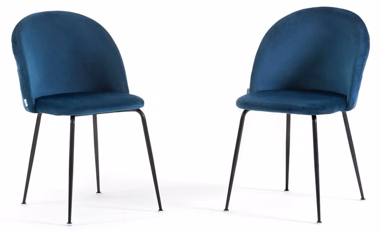 Set di 2 sedie da pranzo imbottite, gambe in metallo, design elegante per cucina, sala da pranzo, bar e ristoranti SARA - Blu/grigio scuro