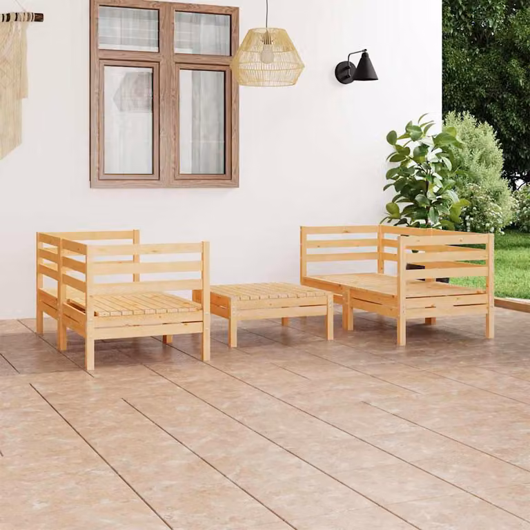 Set di divani da giardino vidaXL in legno massello di pino marrone stile rustico 5 pezzi
