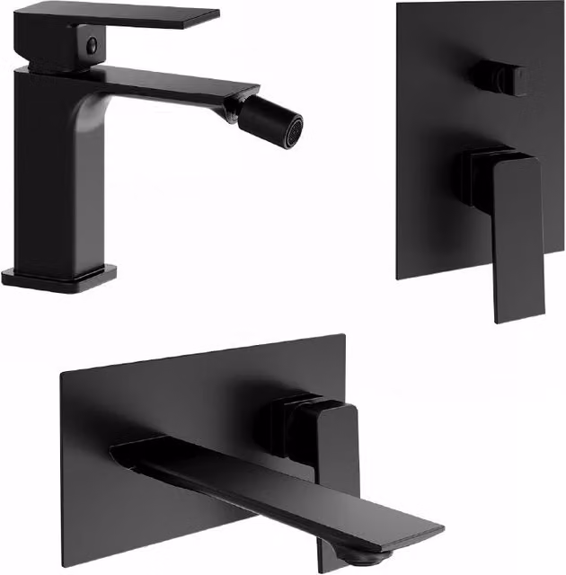 Set miscelatori: lavabo ad incasso bidet senza scarico e incasso doccia c/deviatore nero opaco | Ingrid