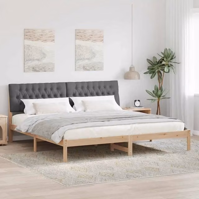 Letto con Testiera Rivestita-Struttura Letto con Testiera Marrone 200 x 200 cm 428365
