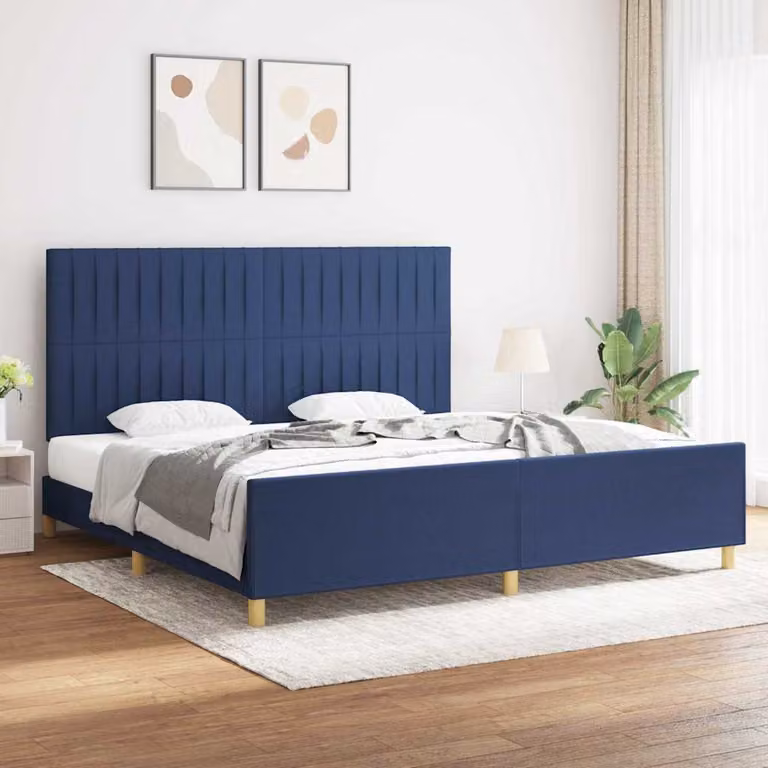 Giroletto senza materasso vidaXL in tessuto blu con struttura in legno di larice L/P/H: 200 x 200 x 128 cm