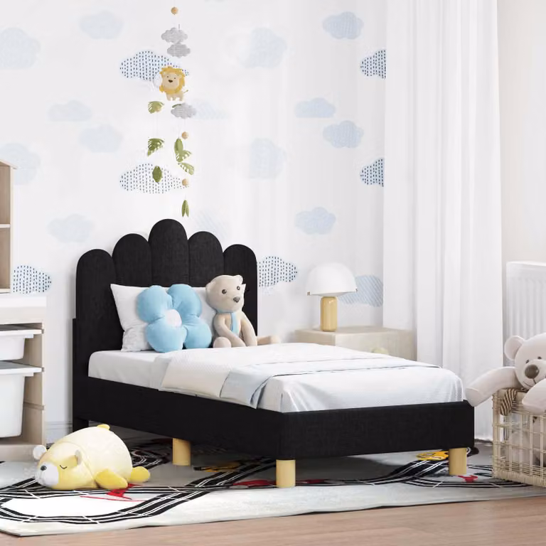 Struttura letto per bambini vidaXL con testata, colore nero, L 140 cm x P 70 cm x H 79 cm