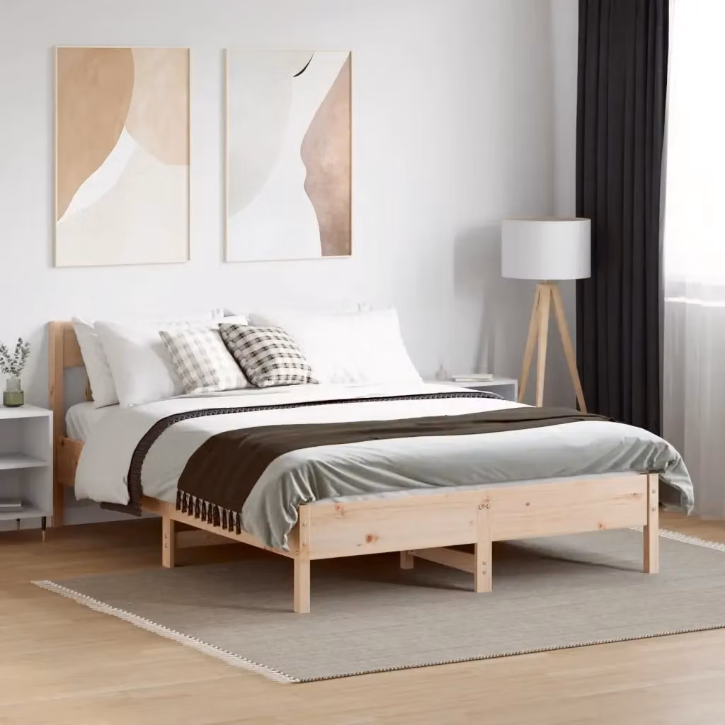 Letto matrimoniale in legno massello di pino naturale con doghe piatte fisse L/P: 160 x 200 cm – 2