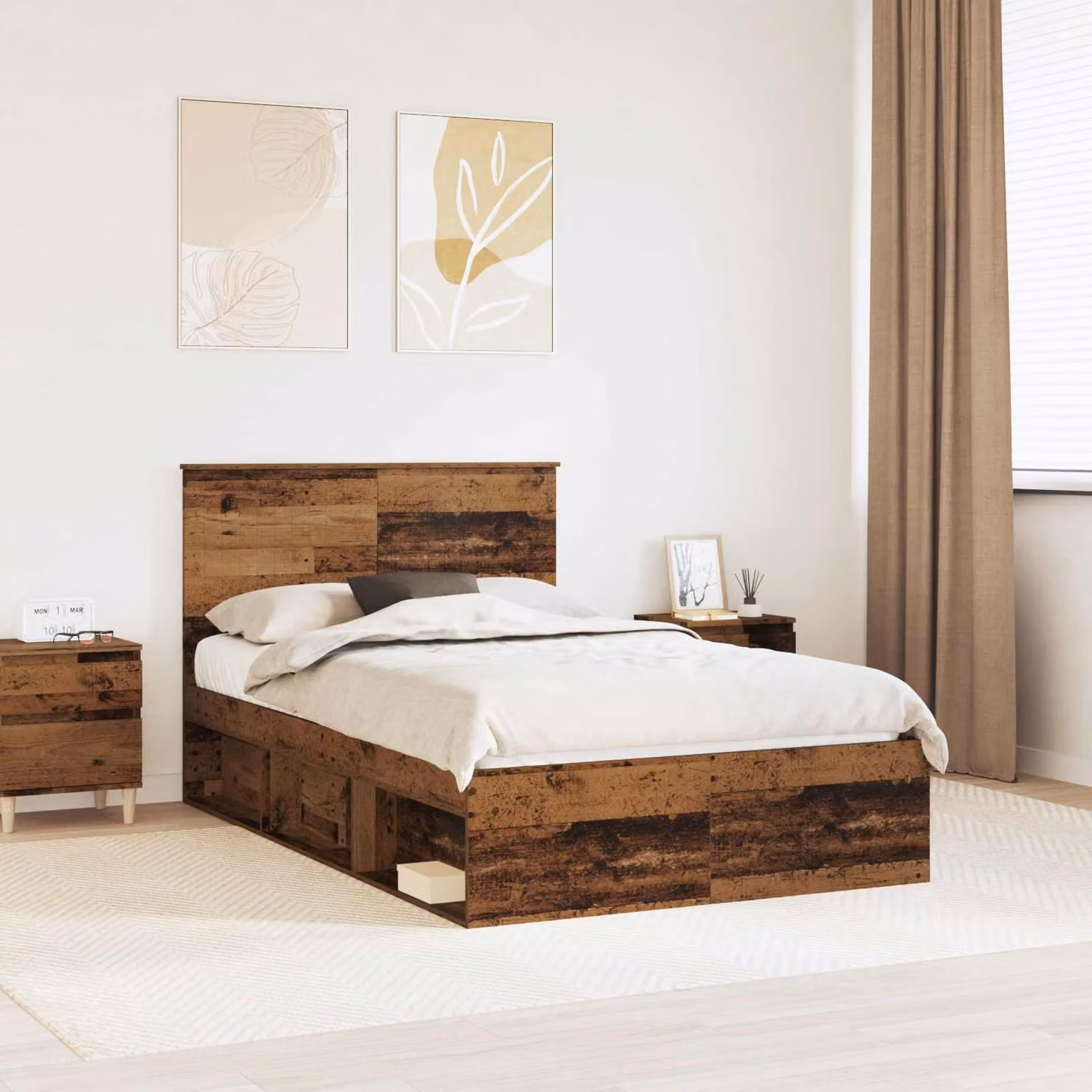 Struttura del letto vidaXL in pino massello e legno effetto vintage, colore marrone, L/P: 120 x 200 cm