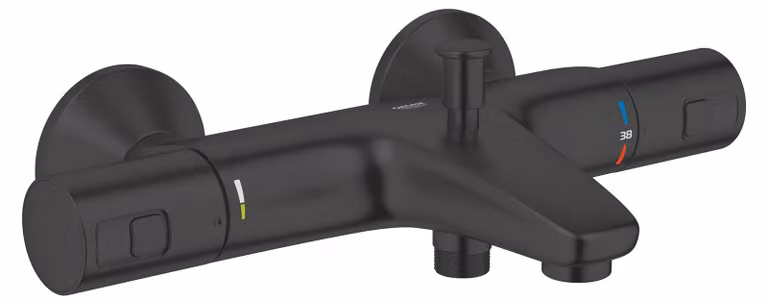 Miscelatore termostatico per vasca, da montare a parete, finitura nera opaca, con sistema EcoButton