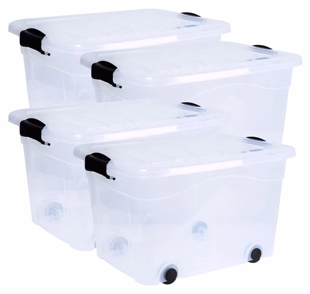 Solidchoice - Set di 4 contenitori trasparenti da 20 litri con ruote