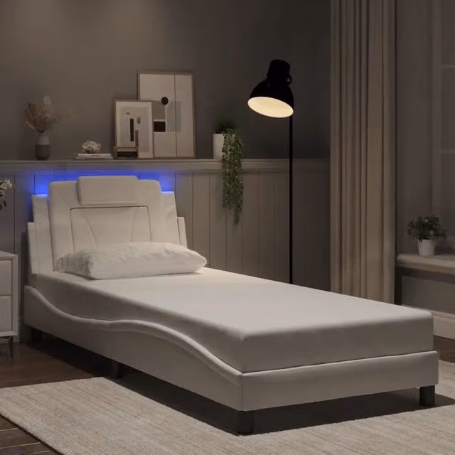Struttura Letto Giroletto Viana Design Mania Bianco con LED e Porta USB L: 200 cm, P: 80 cm – 1