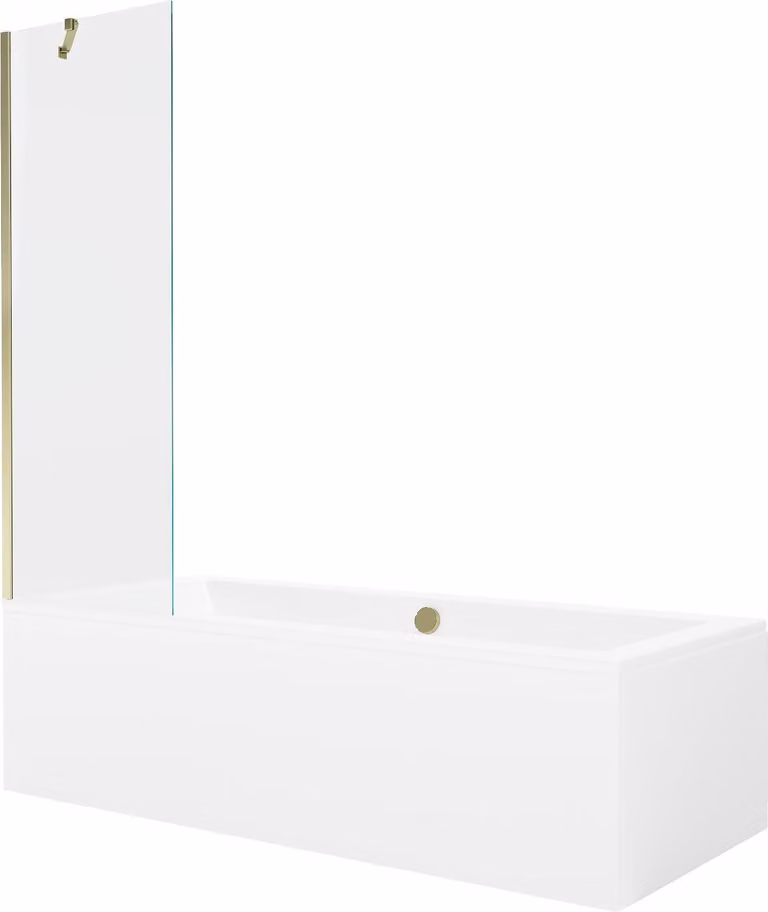 Mexen Cube vasca rettangolare 170 x 80 cm con pannello e paravento a 1 anta 60 cm, trasparente, oro - 550517080X9506000050