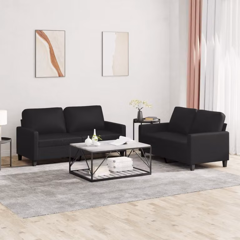 Maison Exclusive - Set divano a 2 posti con cuscini, in ecopelle nera