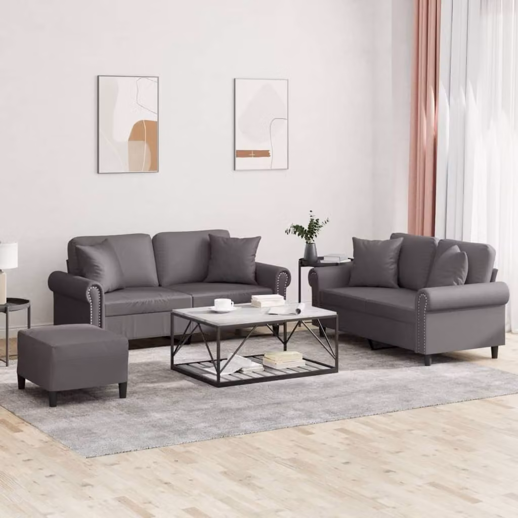 Maison Exclusive - Set divano 3 pezzi con cuscini, grigio, ecopelle