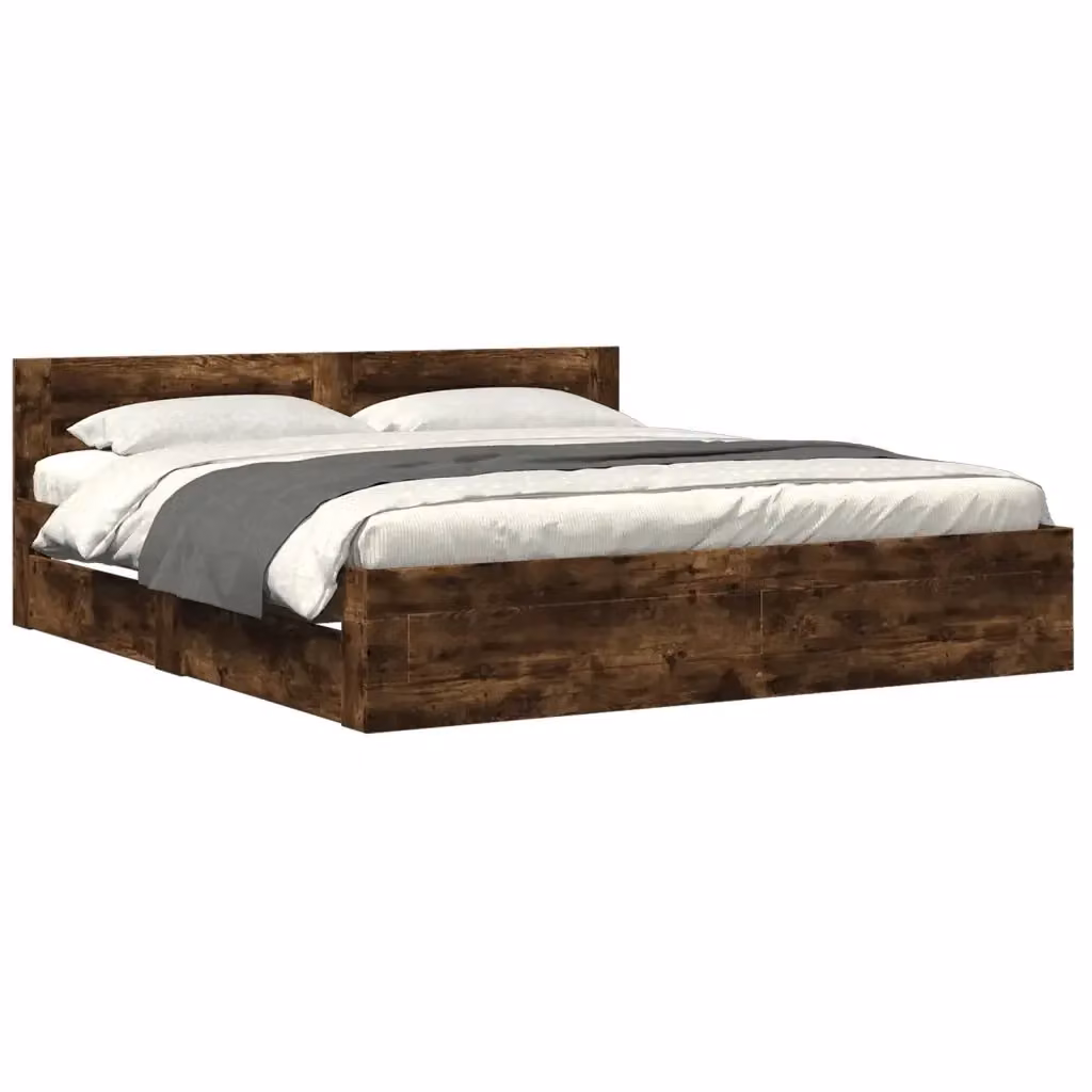 vidaXL Giroletto con Testiera in Rovere Fumo Marrone, L/P/H: 183 x 203 x 69 cm, Legno Multistrato e MDF – 2