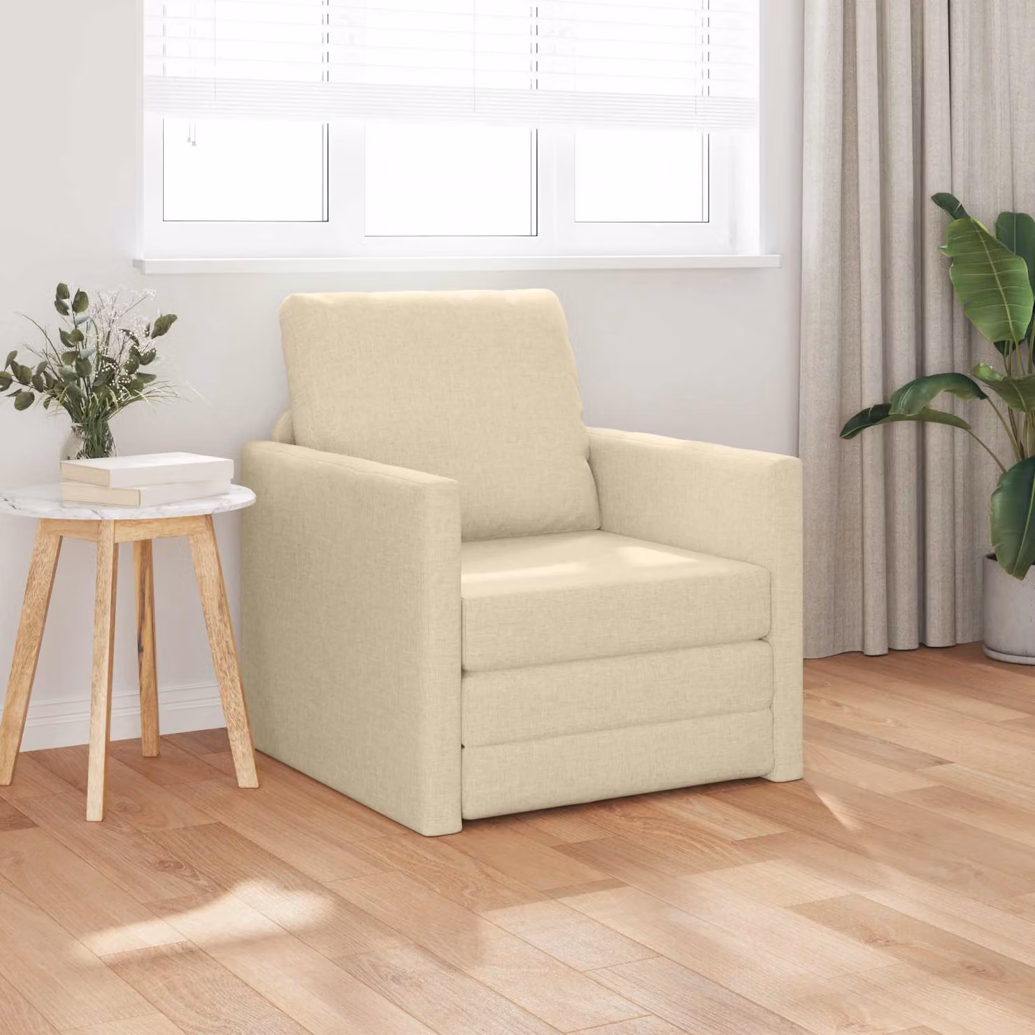 Divano letto moderno vidaXL in tessuto beige con braccioli L/P/H: 74 x 77 x 81 cm