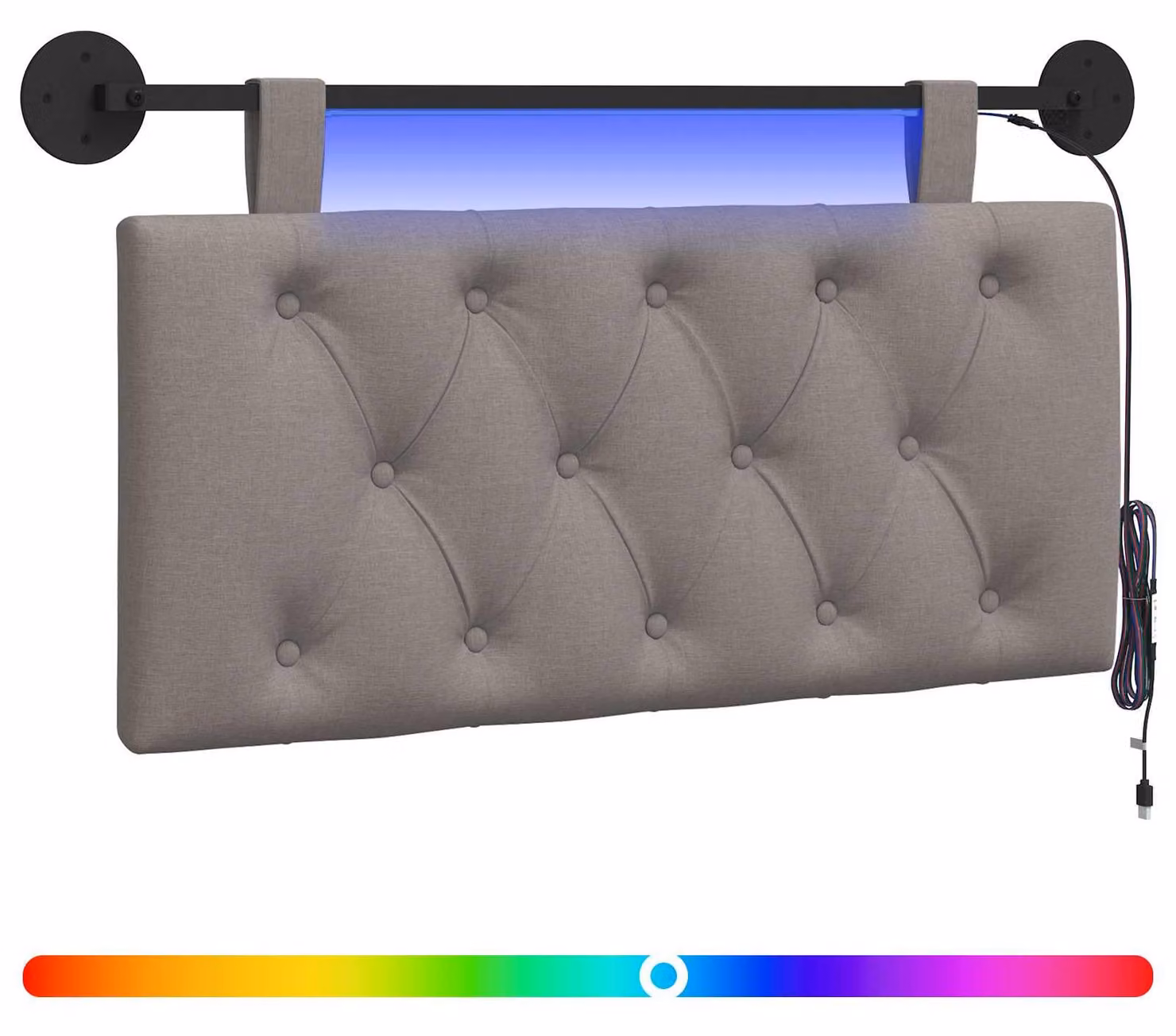Testiera sospesa Con luce LED Tortora Tessuto