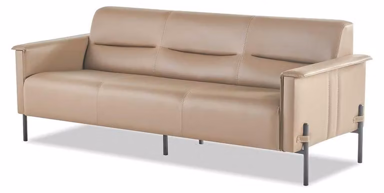 Sofa Modern 3-Sitzer Ledersofa Leder Edelstahl Holz Dreisitzig Couch
