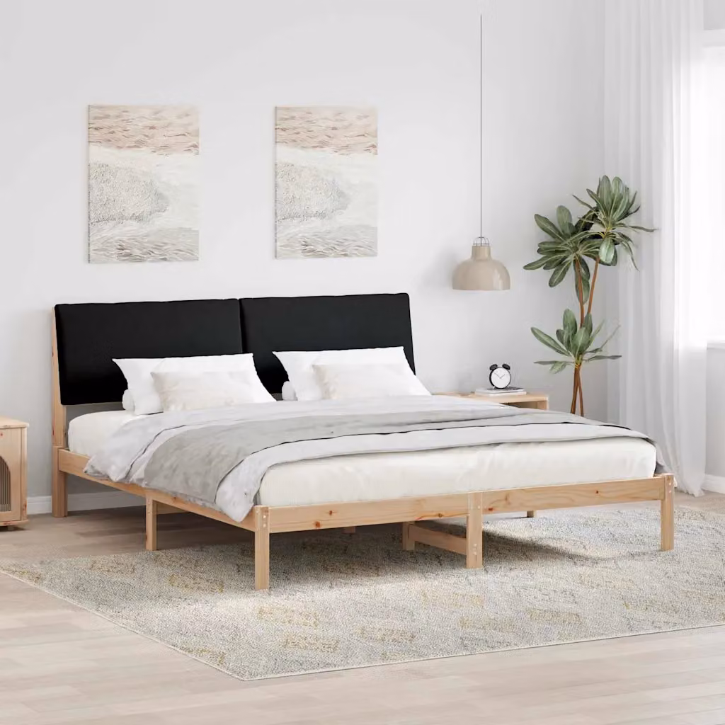 Struttura del letto con testiera vidaXL in legno di pino, marrone e nero, 180 x 200 cm – 1
