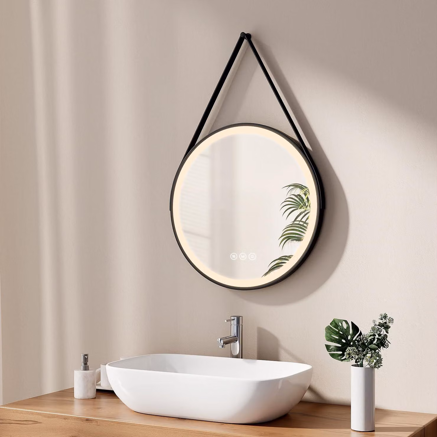 Specchio da bagno rotondo, diametro 50 cm, con interruttore touch, funzione anti-appannamento e 3 tonalità di luce