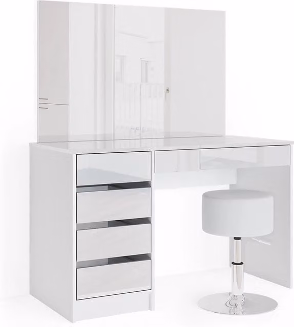 Tavolo da toeletta Sherry Bianco 120 cm con specchio e sgabello Vicco