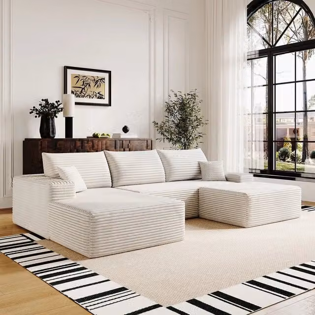 Divano angolare con Chaise Longue ¨C Minimal ¨C Bianco velluto 270cm