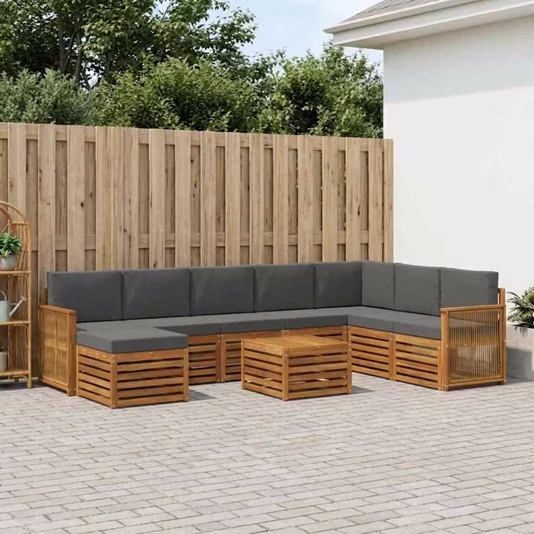 Set di divani da esterno vidaXL 9 pz in legno di acacia con cuscini, colore beige e antracite