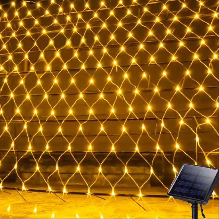 Luci a LED solari, dimensioni 3x2 metri, 204 LED, 8 modalità, luce bianco caldo