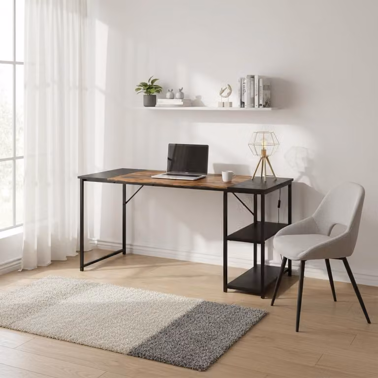 FurnitureR, tavolino da disegno, 140 x 60 cm, piano del tavolo bicolore in stile retrò, marrone e