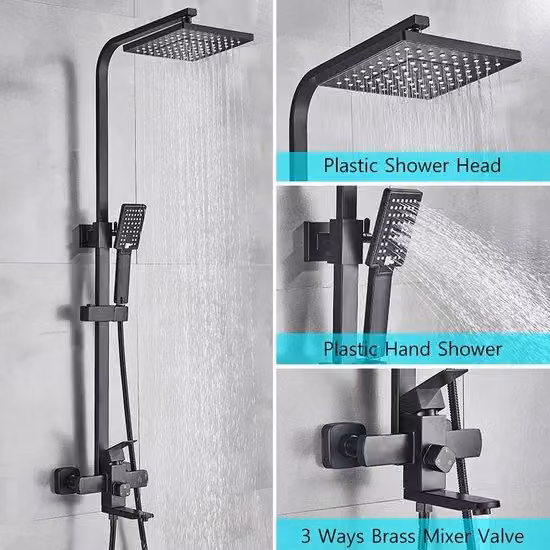 Sistema doccia a pioggia con doccetta - 30 cm - Nero - Completo - Kit di montaggio - Pannello doccia