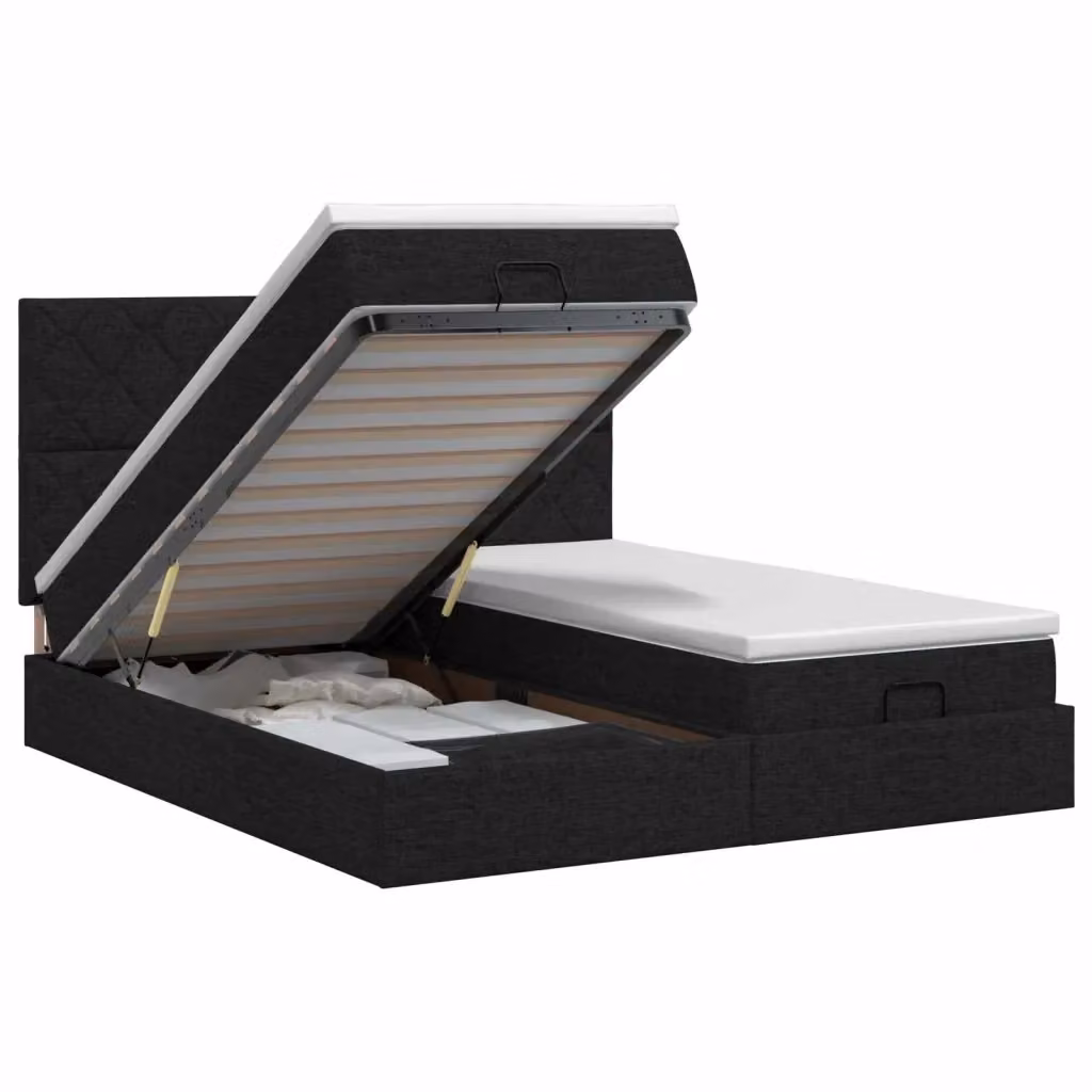 Letto ottomano con materasso e testiera vidaXL in tessuto nero L/P/H: 200 x 200 x 88 cm – 2