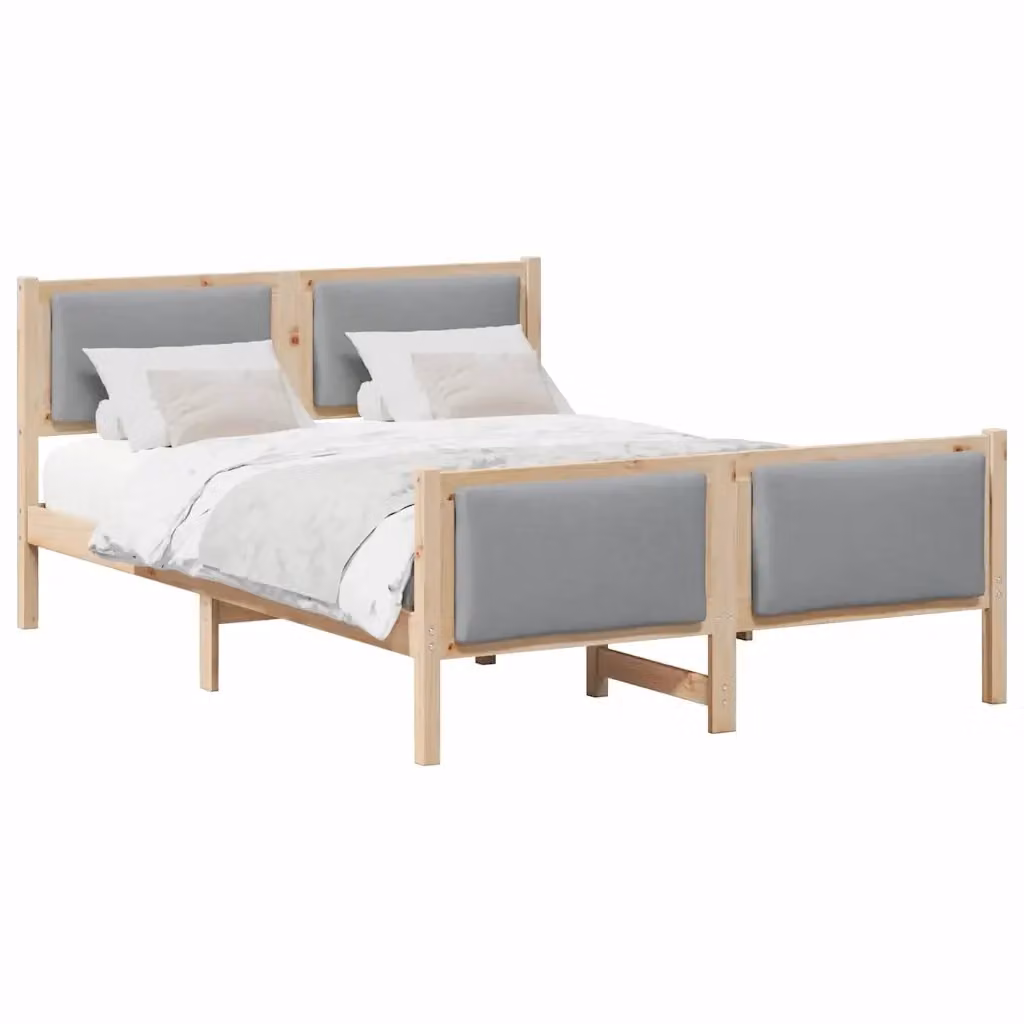 Struttura del letto moderna vidaXL in legno di pino e tessuto, Grigio e Marrone, L/P/H: 140 x 190 cm – 2