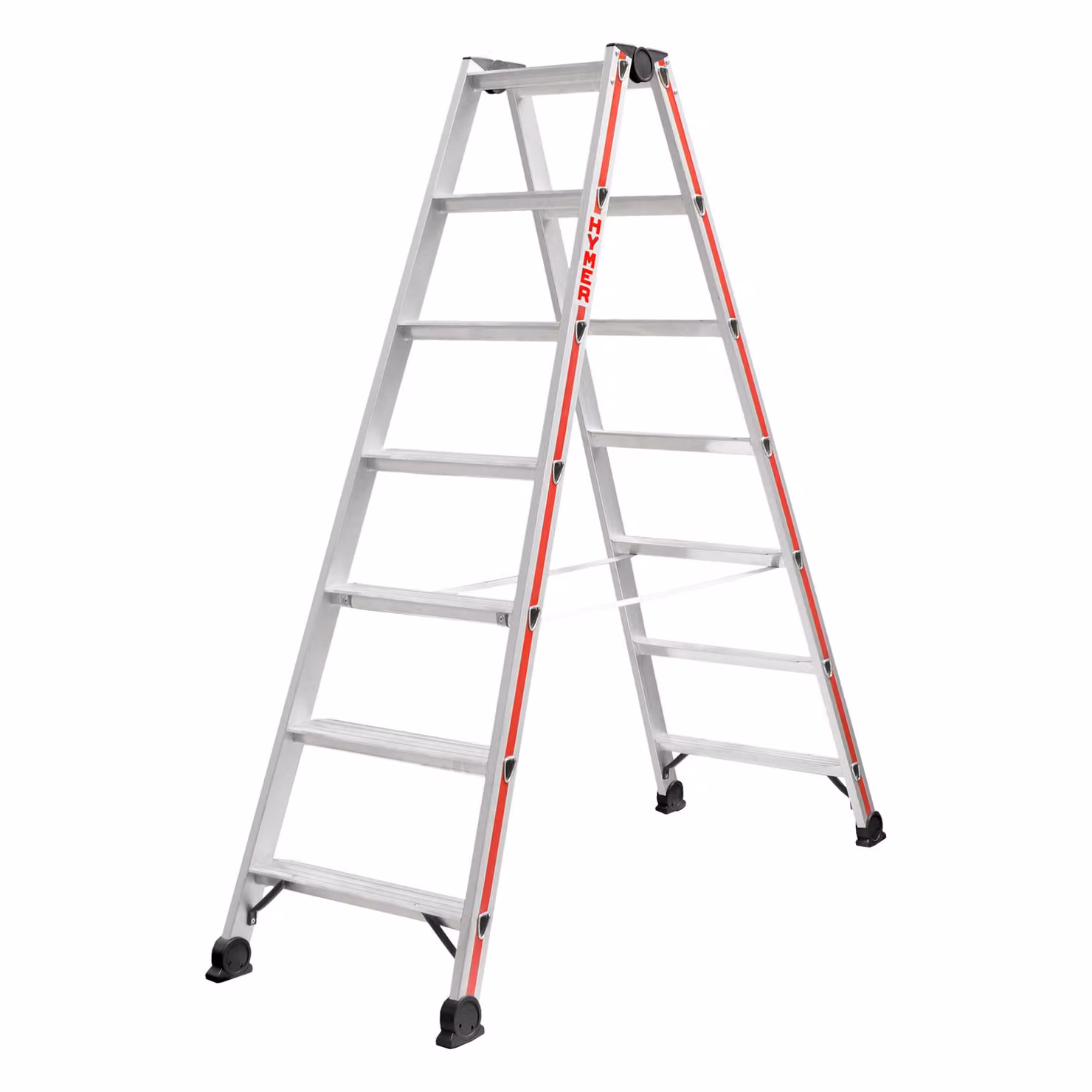 Scaletta Hymer, accesso bilaterale, 2x7 gradini, altezza di abbassamento 1,61 m, altezza di sbraccio 3,12 m, peso 8,0 kg