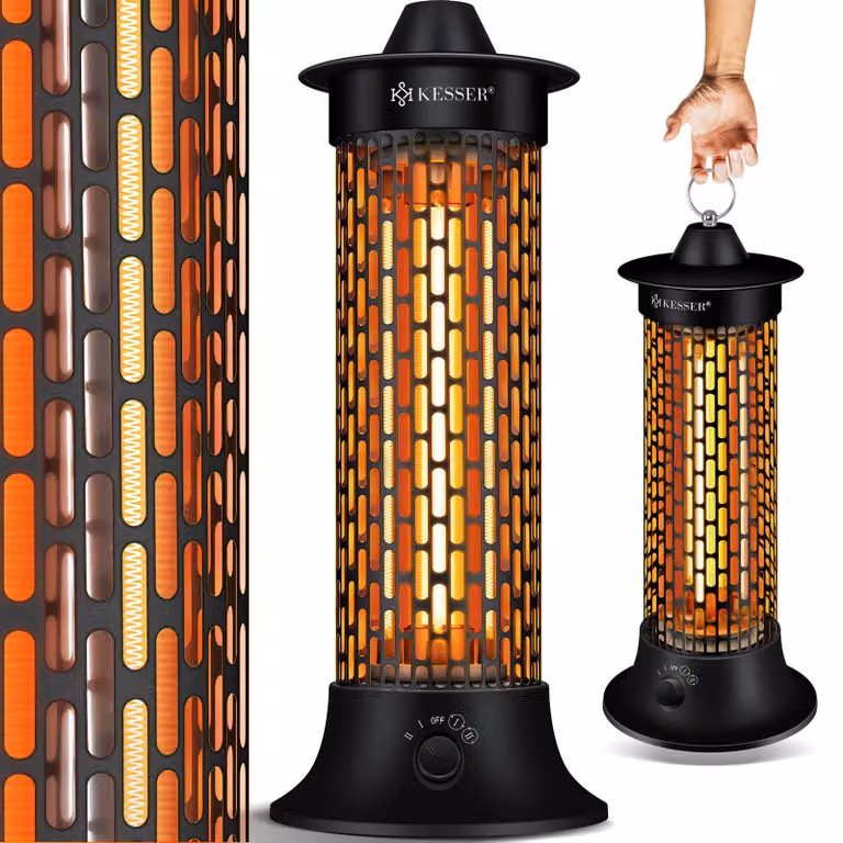 Riscaldatore a infrarossi da pavimento KESSER®, riscaldatore da 1200 W, riscaldamento ad alta efficienza energetica per interni con oscillazione a 360°, riscaldatore a infrarossi da pavimento, riscaldamento elettrico IP55, riscaldatore da terrazza
