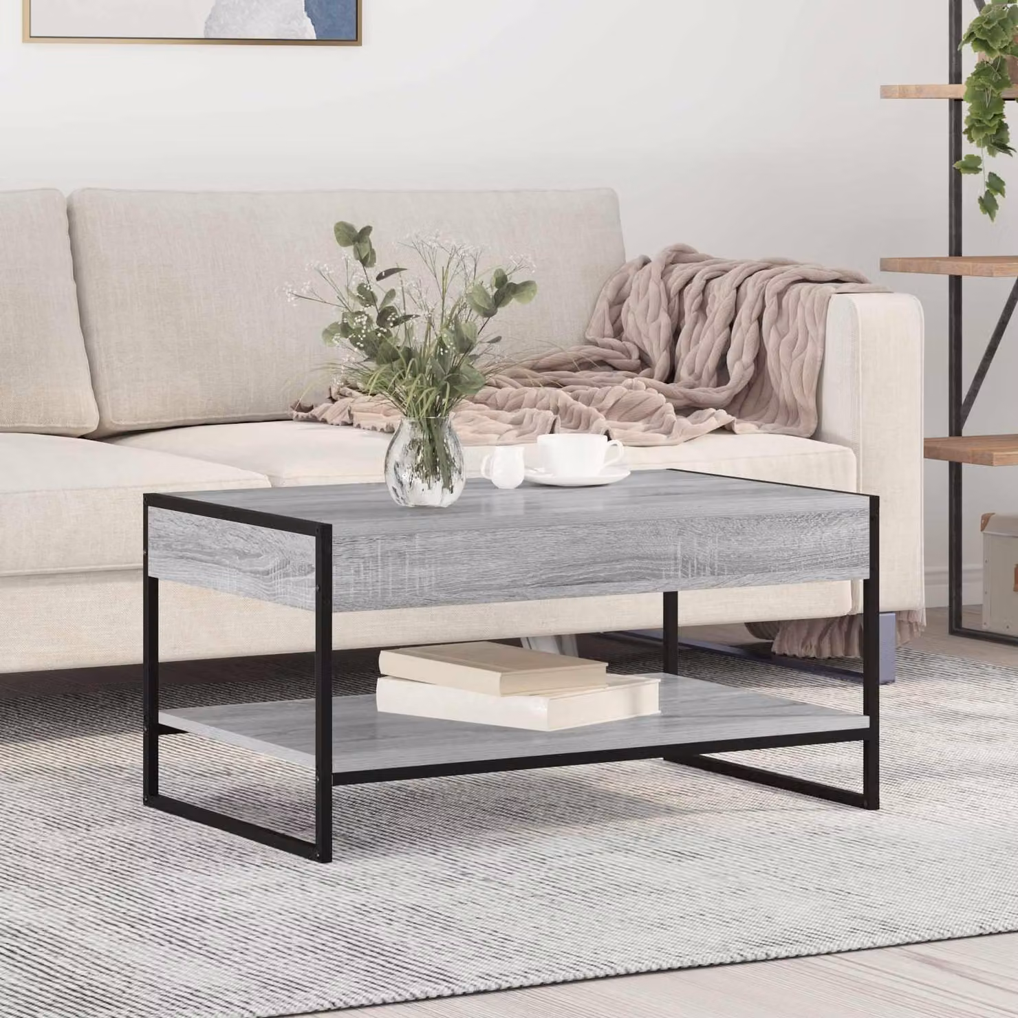 Maison Exclusive - Tavolino Sonoma grigio 80 x 50 x 40 cm Materiale ligneo