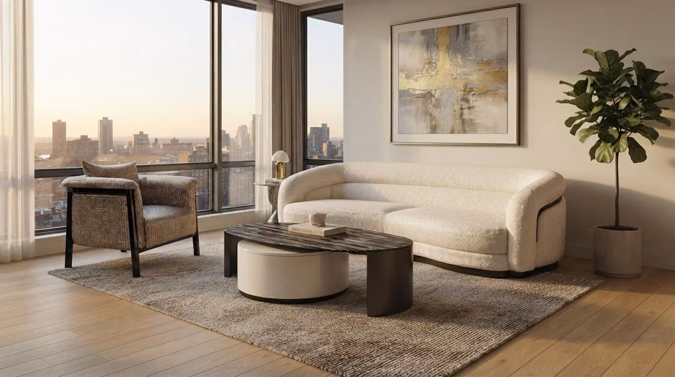 Set per soggiorno: divano a 3 posti, tavolino, design moderno, confortevole, robusto e stabile