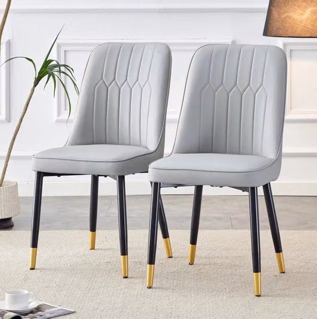 Sedia da pranzo moderna MODFU in ecopelle grigia con gambe in metallo nero – 1