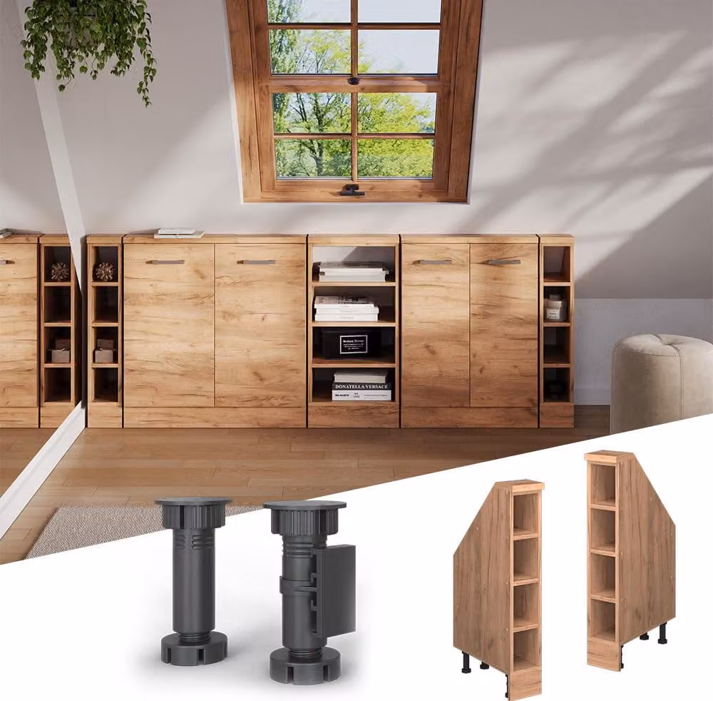 Mobile cucina sottotetto Vicco R-Line Rovere dorato 15 cm con 4 scomparti, Model 58282