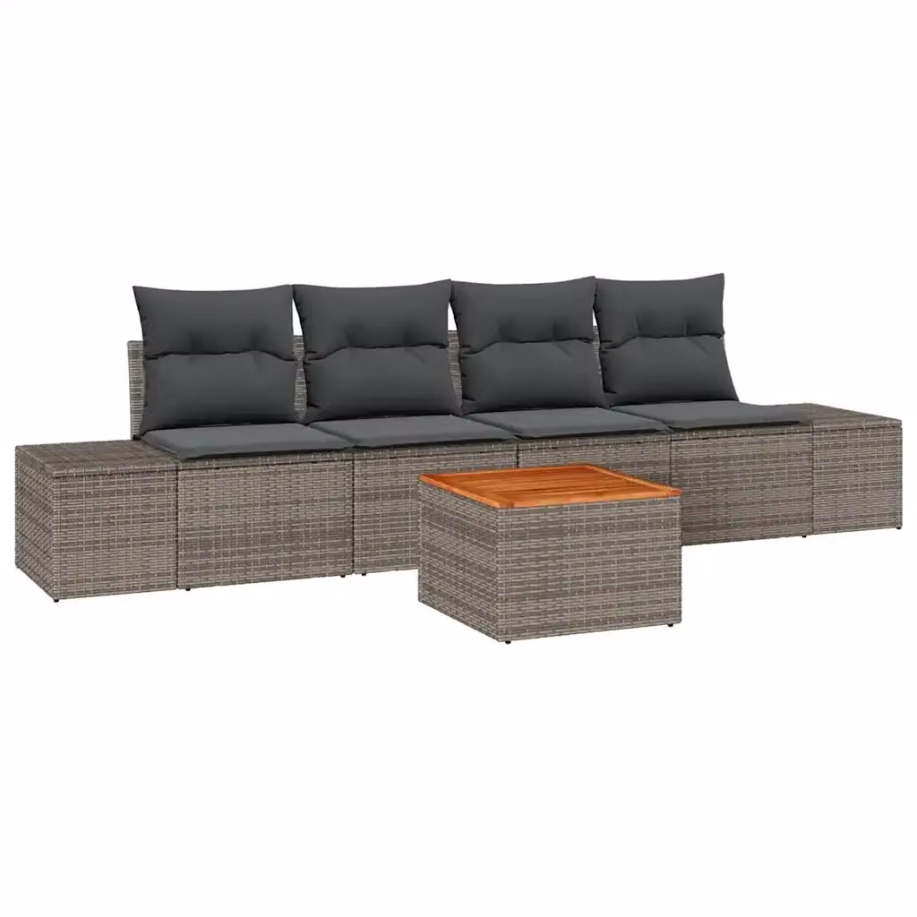 Set Divano da Giardino vidaXL 5 Pezzi Grigio con Cuscini e Tavolino in Polyrattan e Acciaio – 2